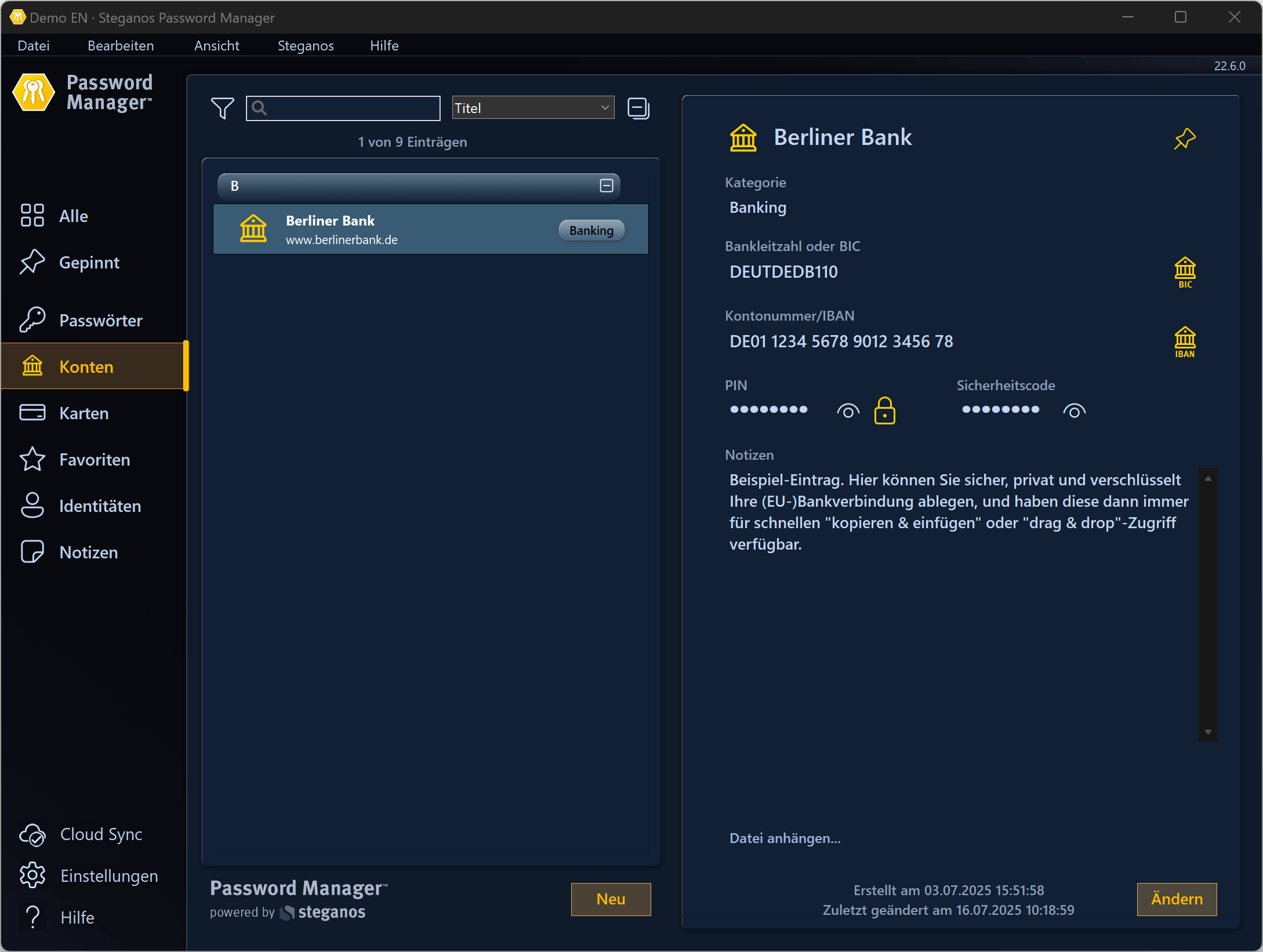 Passwort-Manager - Bankkonten