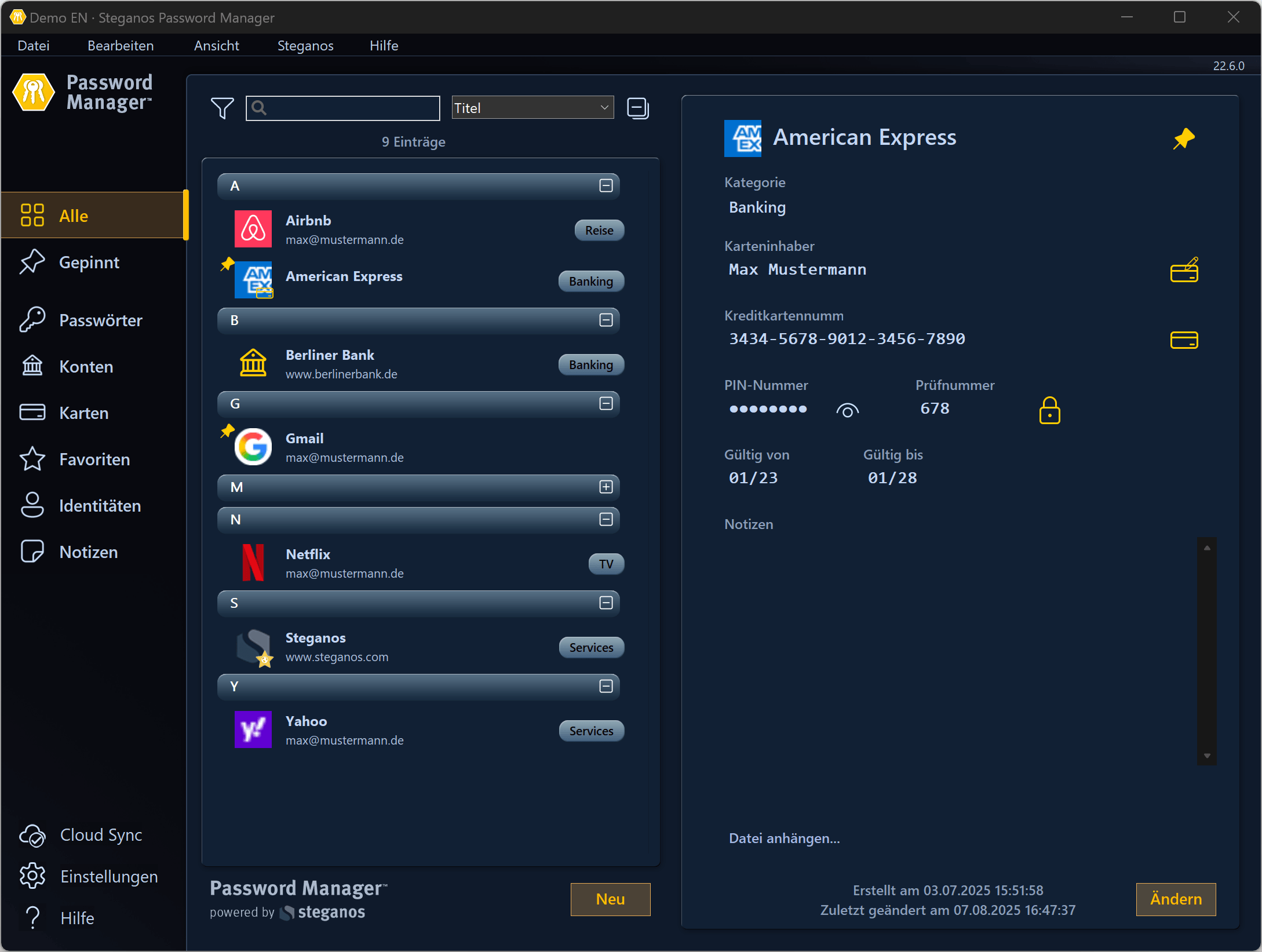 Passwort-Manager - Karten