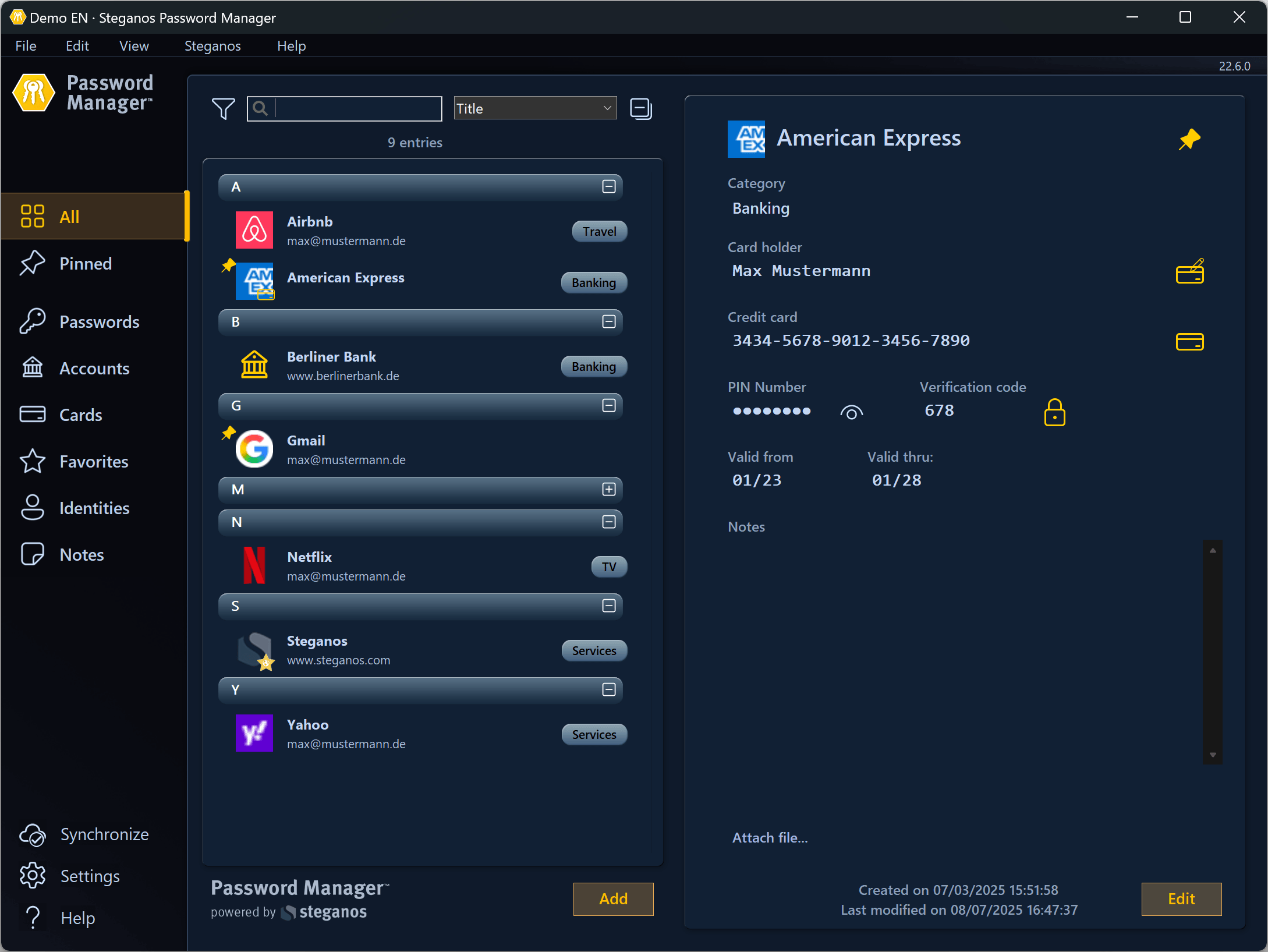 Passwort-Manager - Credit cards