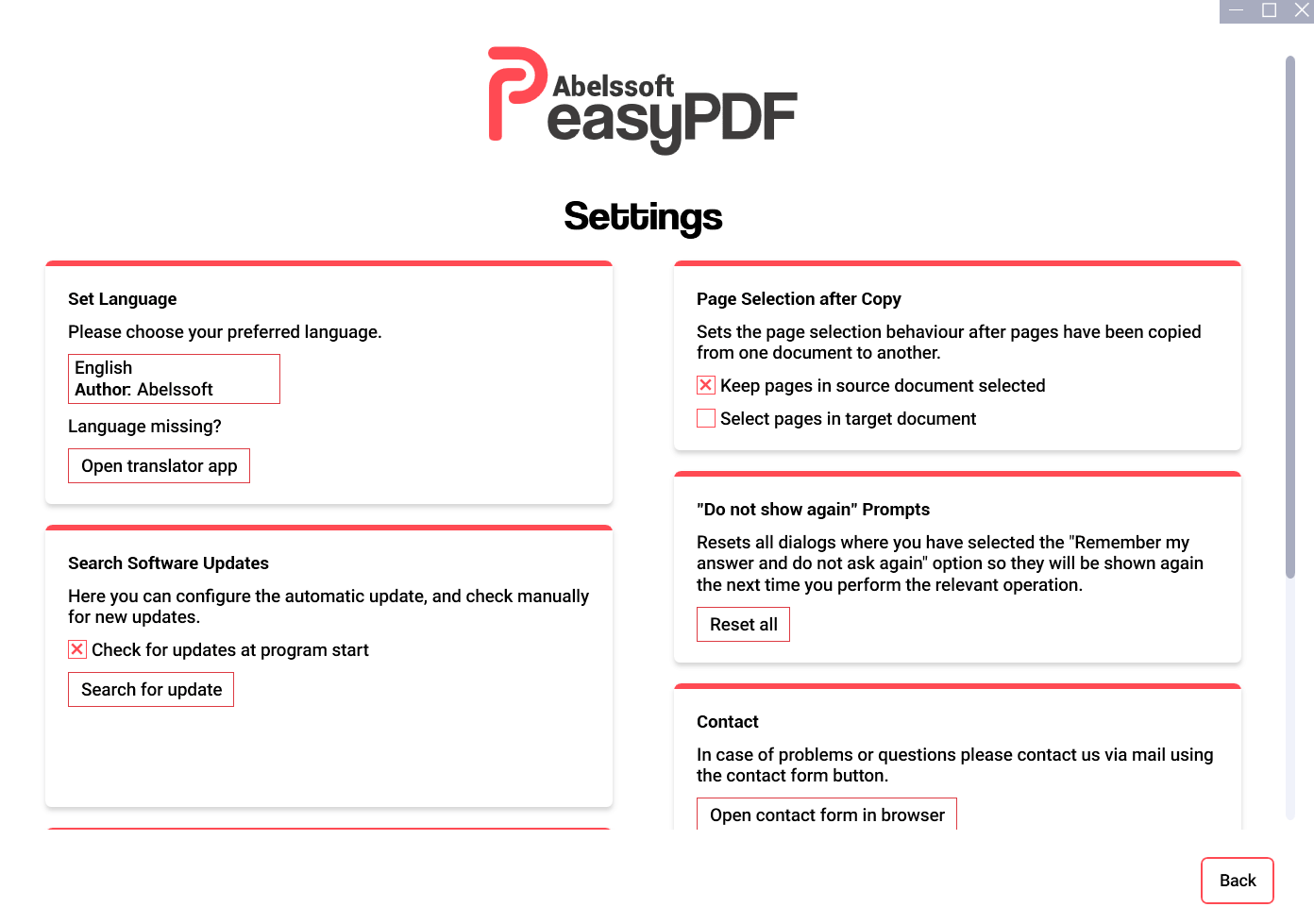 Easy PDF 2025 - Example - Settings 