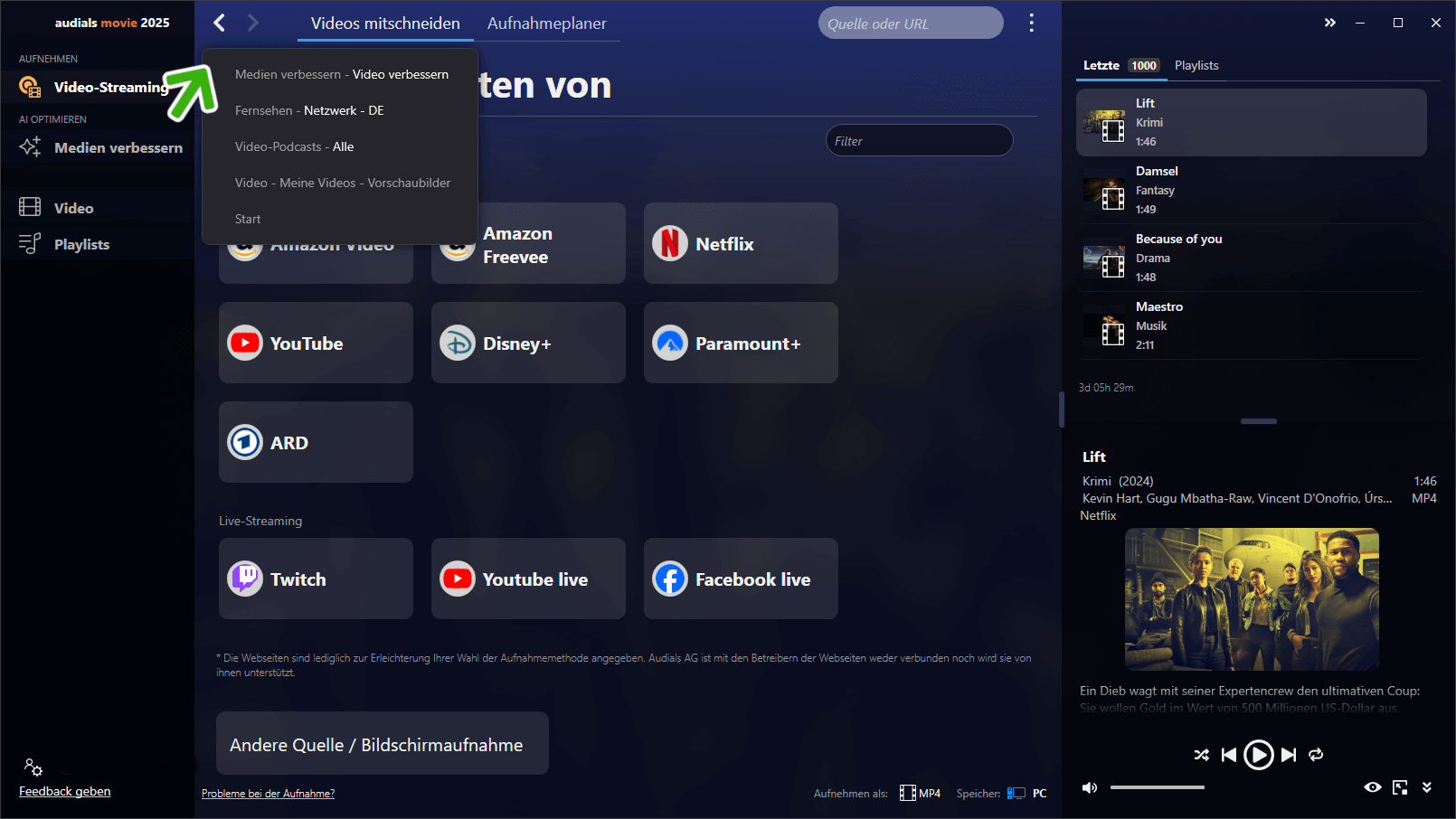 Audials Movie 2025 - Video Verlauf 