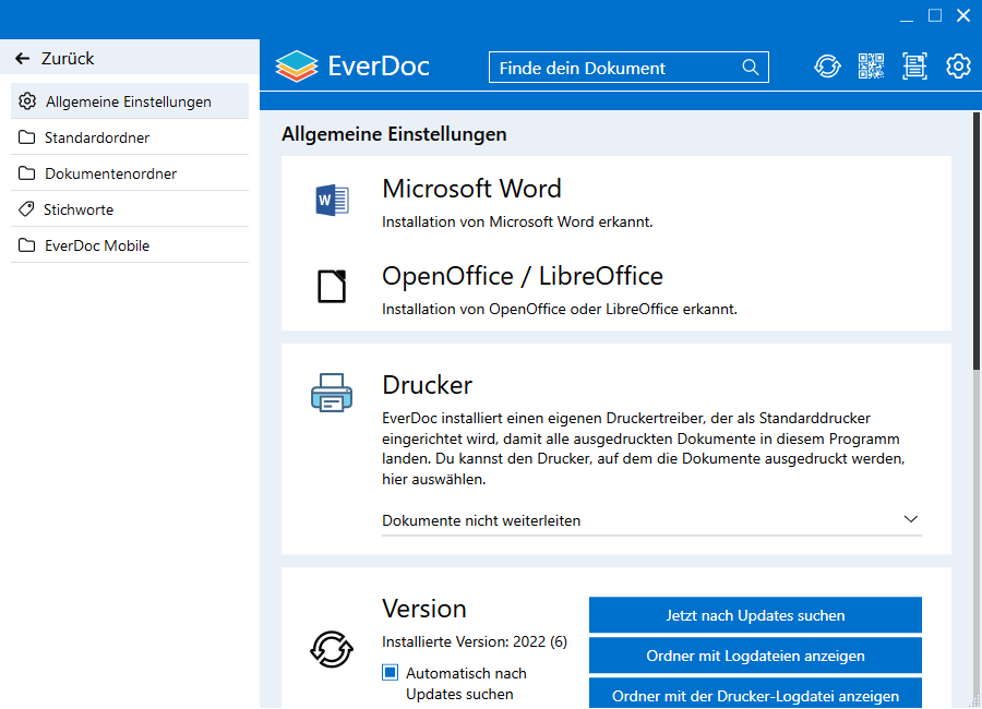 Ever­Doc 2026 - Einstellungen