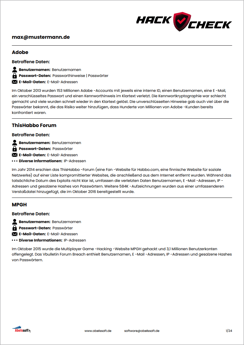 Abelssoft HackCheck 2026 - Erklärung