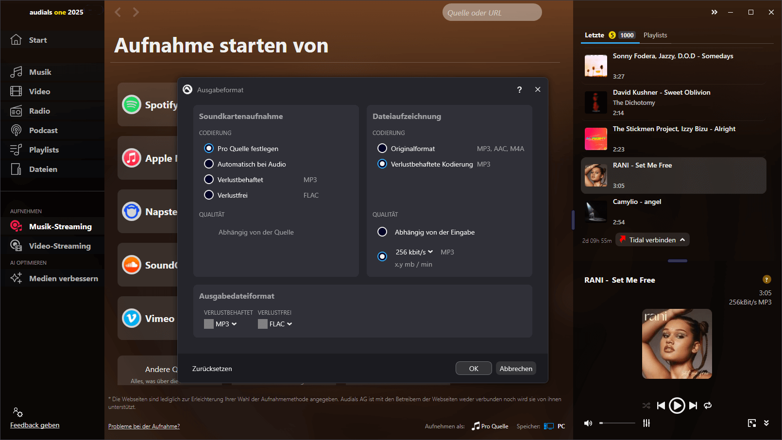 Audials One 2025 - Streaming Qualität 
