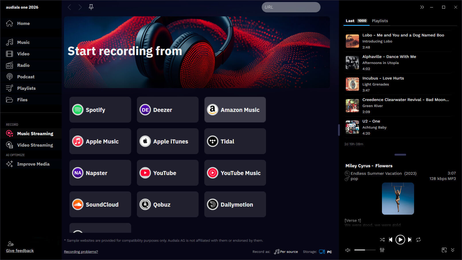 Audials One 2026 Standard - Music pages