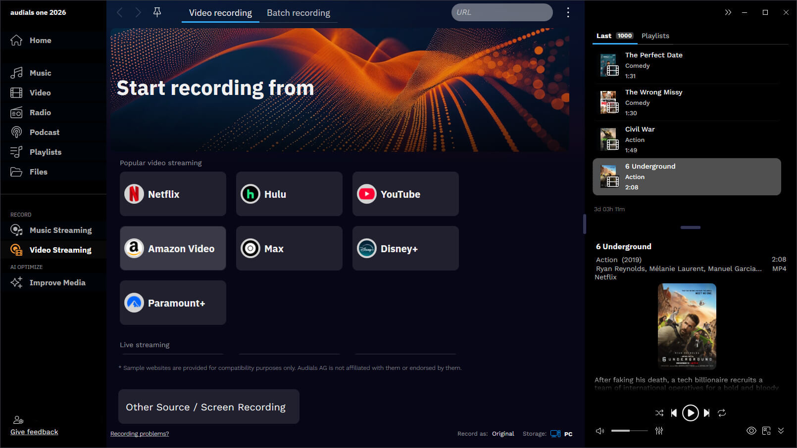 Audials One 2026 Standard - Video streaming