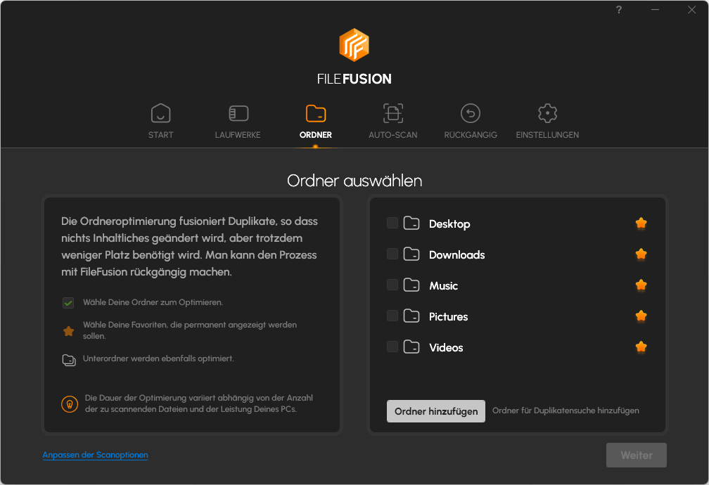 Abelssoft FileFusion 2026 - Ordner auswählen