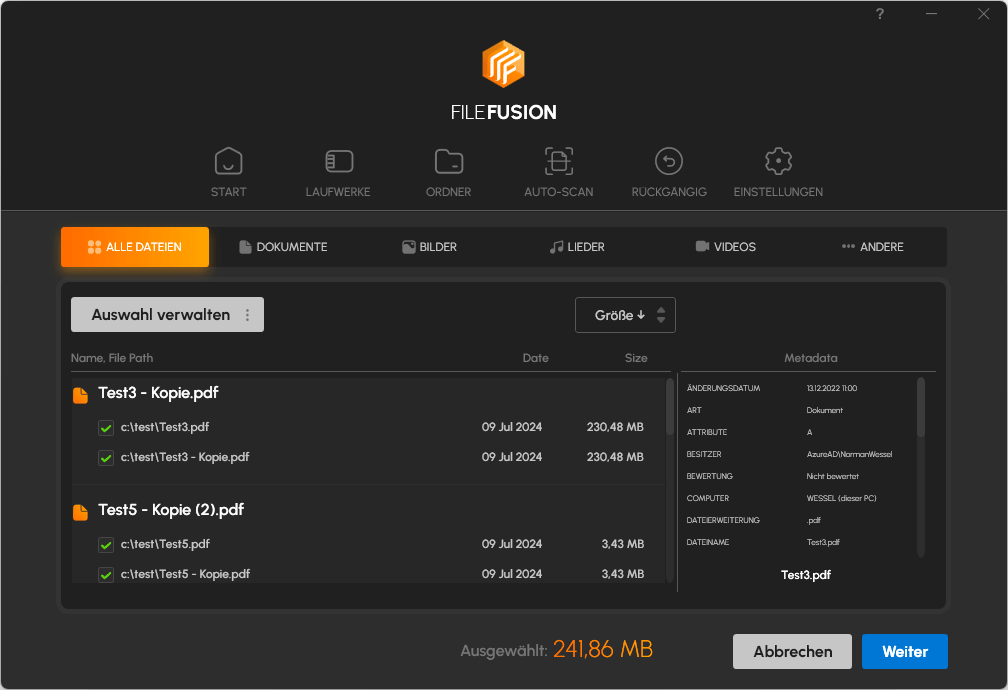 Abelssoft FileFusion 2026 - Ansicht