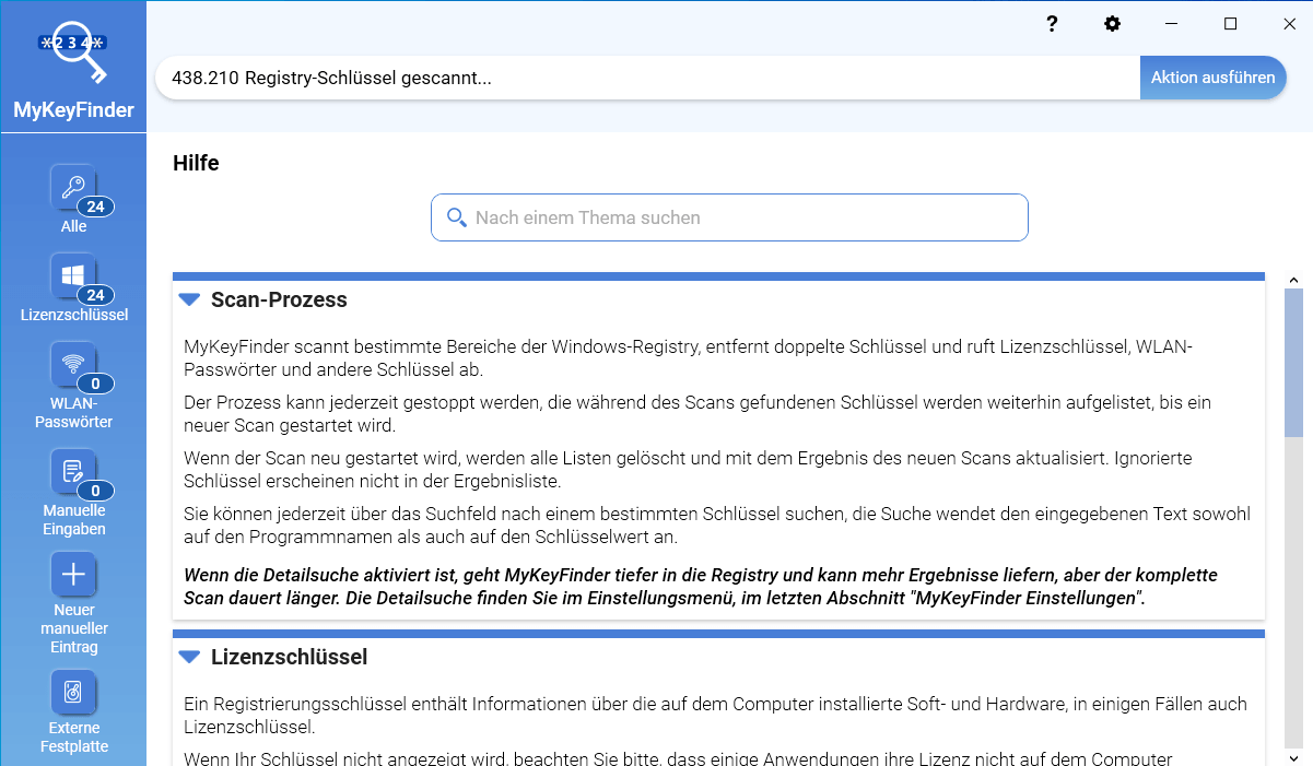 Abelssoft MyKeyFinder 2026 - Hilfe