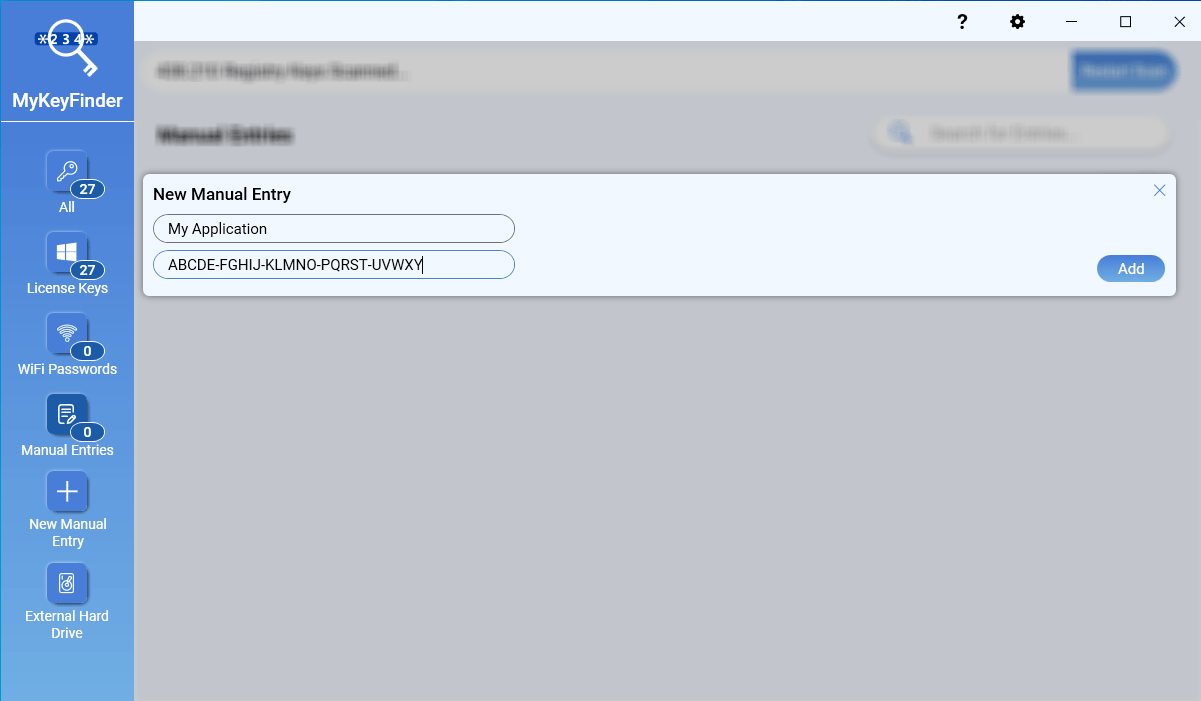 Abelssoft MyKeyFinder 2026 - Manual entry