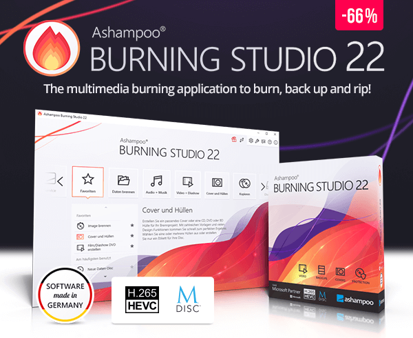 Ashampoo Burning Studio 22 | The multimedia burning application to burn, back up and rip!