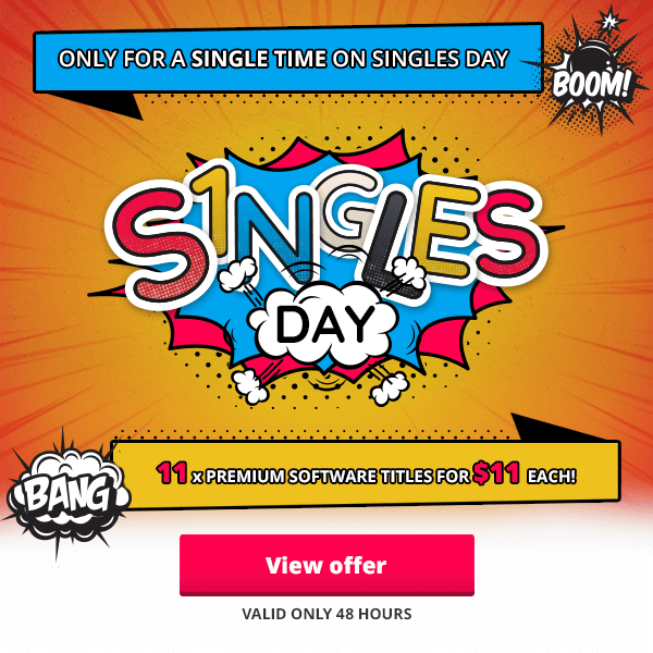 Only for a single time on Singles Day: 1 day, 11 premium software titles for 11 $ each!