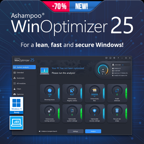 Ashampoo WinOptimizer 25 | For a lean, fast and secure Windows!