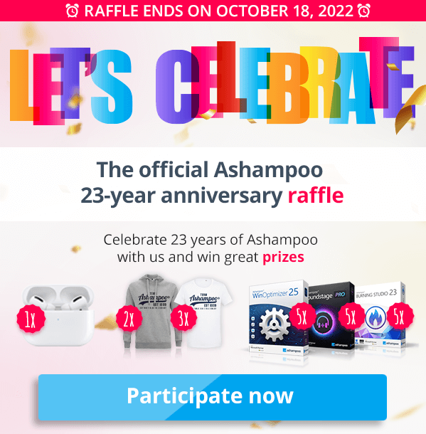 The official Ashampoo 23-year anniversary raffle - Participate now