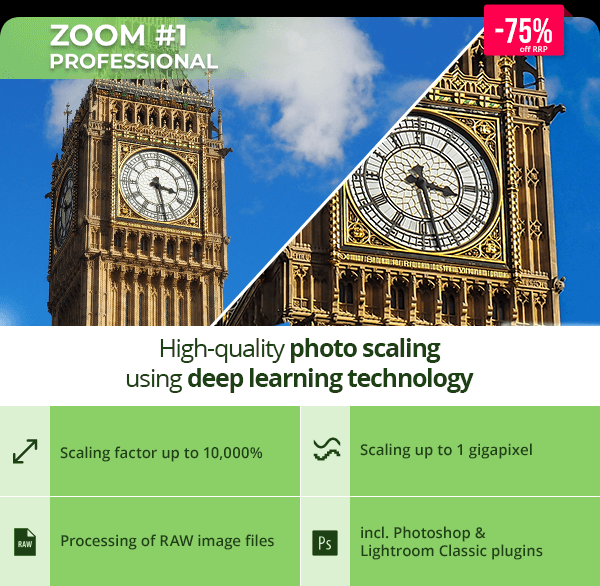 Zoom #1 Professional - High-quality photo scaling using deep learning technology