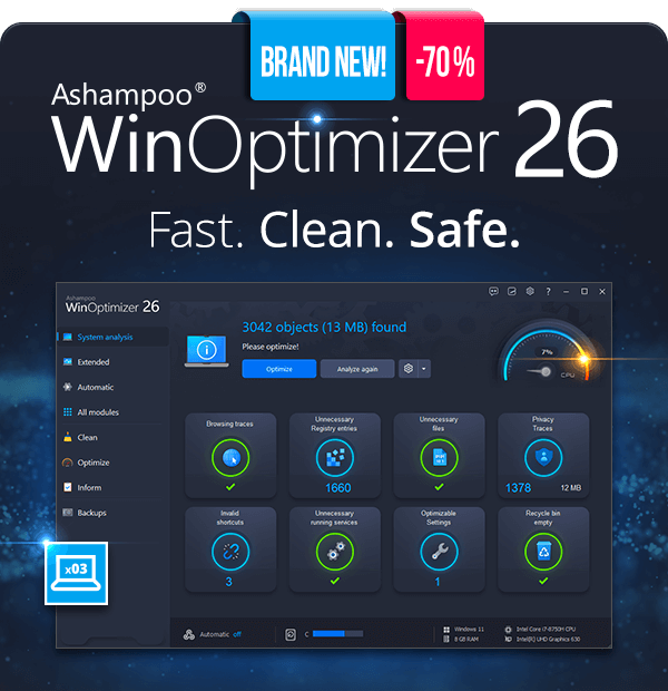 Ashampoo WinOptimizer 26 | Fast. Clean. Safe.