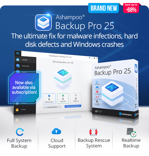 Ashampoo Backup Pro 25 - Backup, rescue, and restore files with ease!