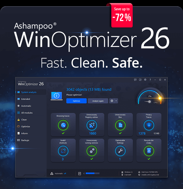 Ashampoo WinOptimizer 26 | Fast. Clean. Safe.