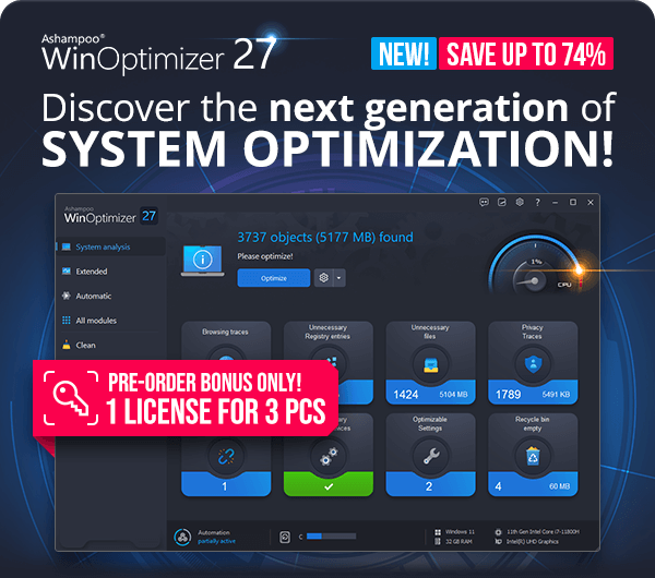 Ashampoo® WinOptimizer 27 | Discover the next generation of system optimization!