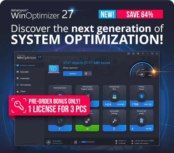 Ashampoo® WinOptimizer 27 | Discover the next generation of system optimization!