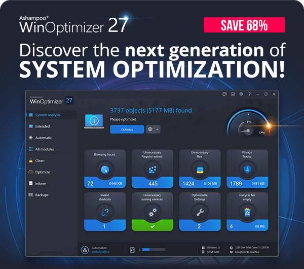 Ashampoo® WinOptimizer 27 | Discover the next generation of system optimization!