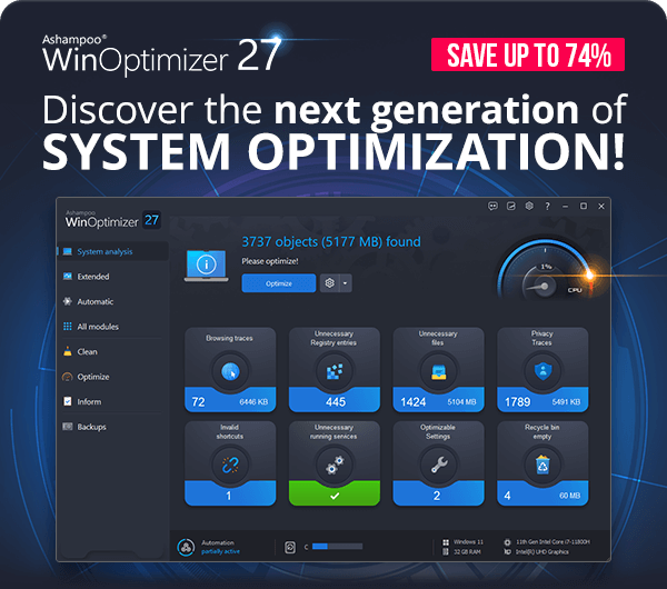 Ashampoo® WinOptimizer 27 | Discover the next generation of system optimization!