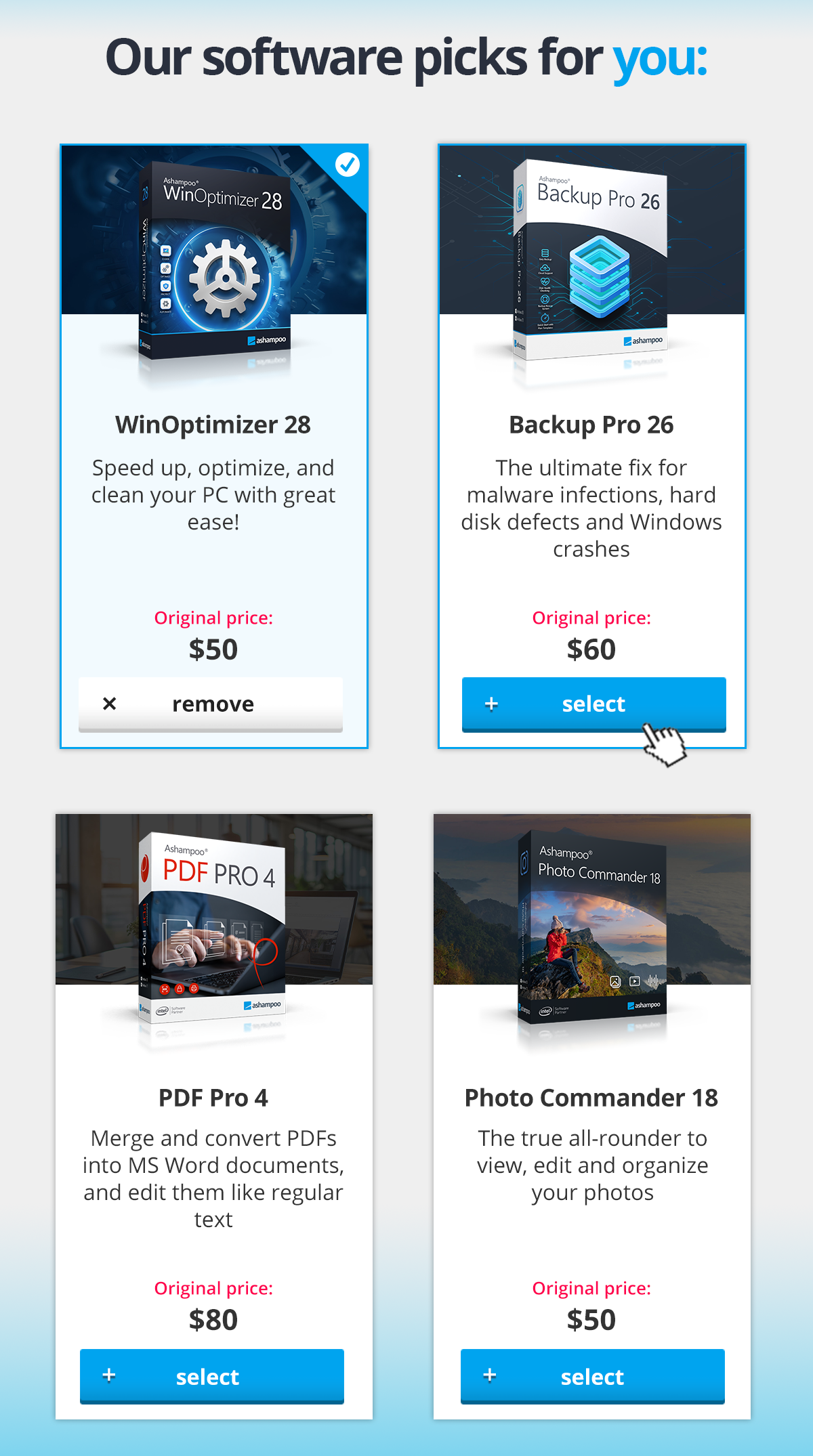 Select from our line of top products, for example: