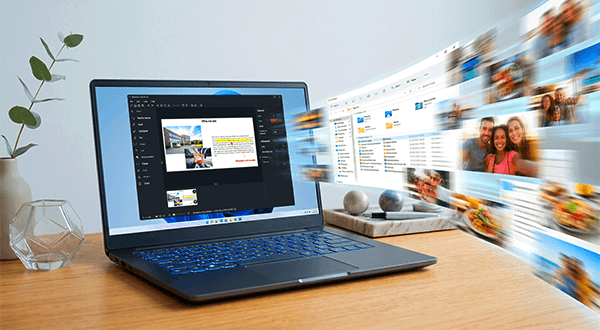 Screenshots flying into a laptop.