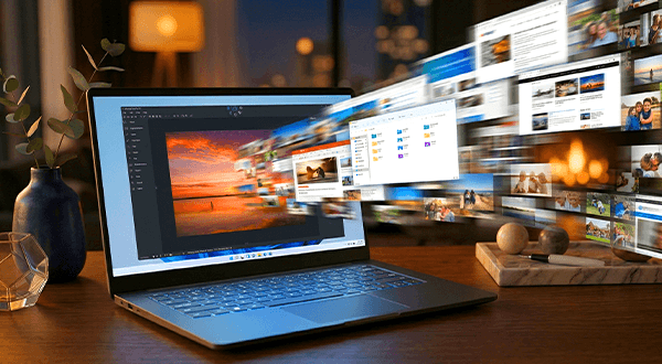 Screenshots flying into a laptop.