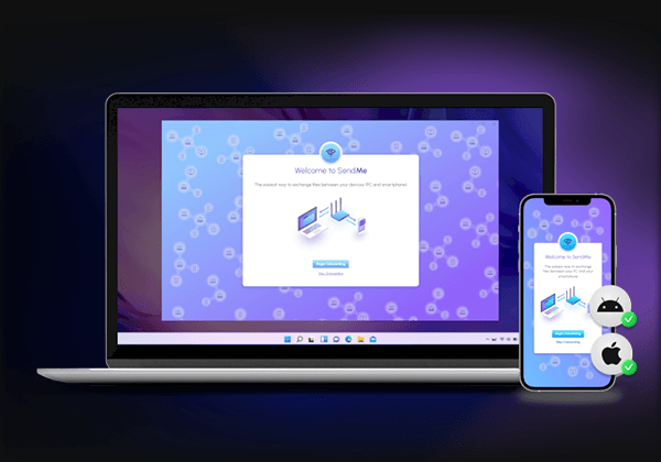 sendme welcome screen - pc + mobile view