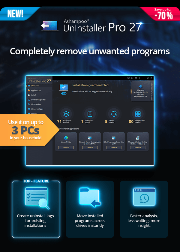 Ashampoo® UnInstaller Pro 27 | Completely remove unwanted programs